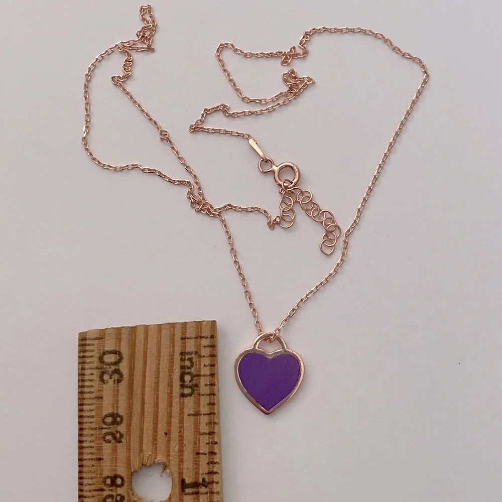 925 Silver purple enamel heart love necklace